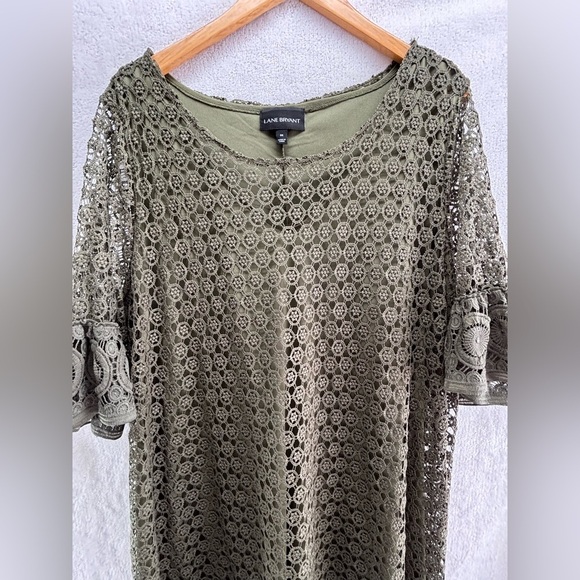 Lane Bryant Olive Green Knit Lace Overlay Boho Dress Sz 24 Flowy Peasant - Picture 2 of 7